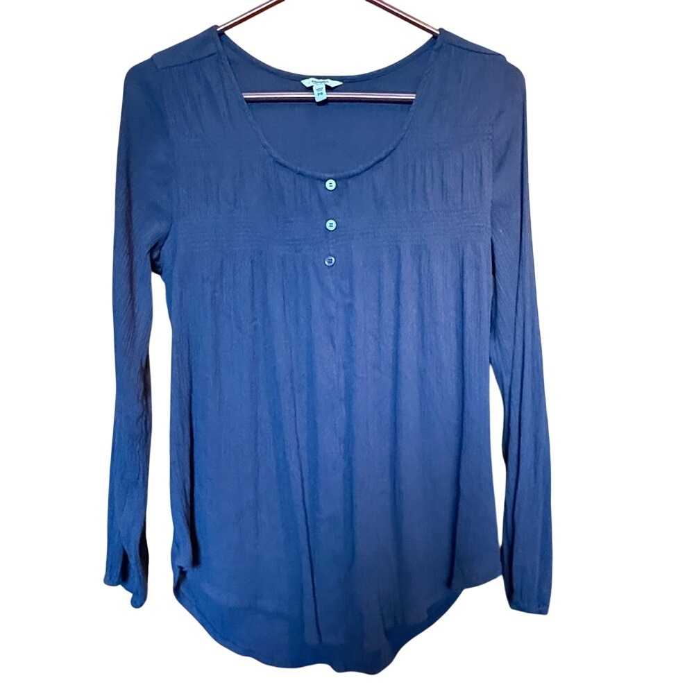 Sonoma Goods For Life Navy Blue Henley Long Sleeve Blouse Top Petite Small PS